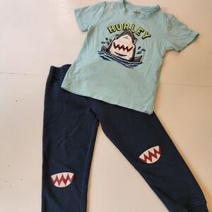 Kids Hurley Aqua Shark Tee and Navy Pants Set Size 5/6